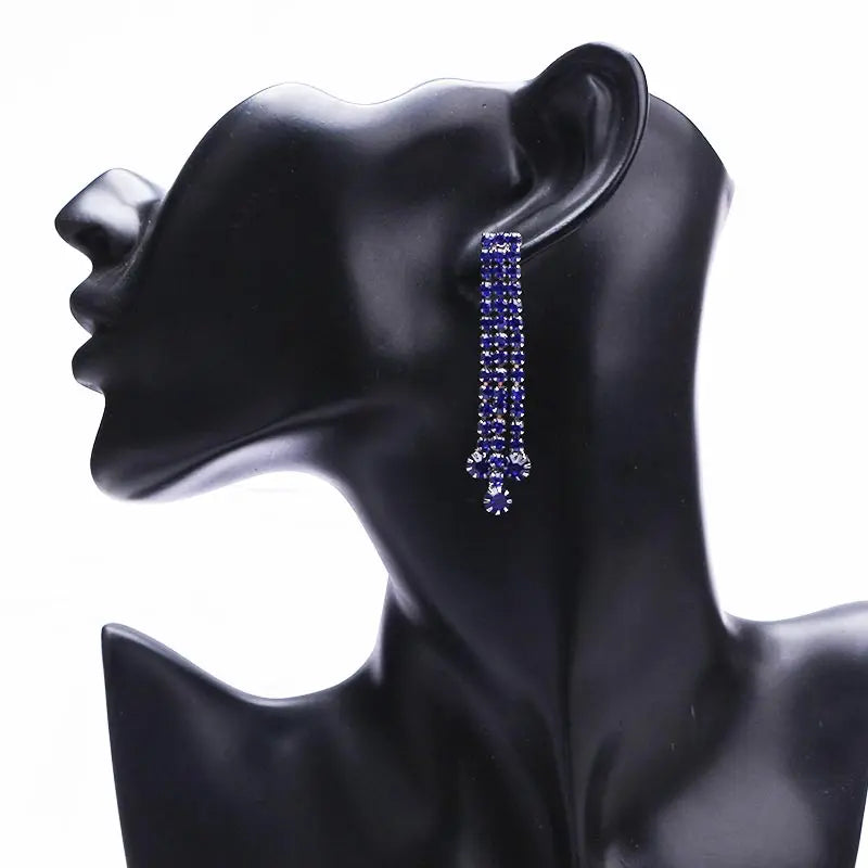 Statement Earrings 2019 White Blue Crystal Earrings For Women Long Luxury Wedding Bridal Rhinestone Earrings Tassel Boho Jewelry - Artigo Importado