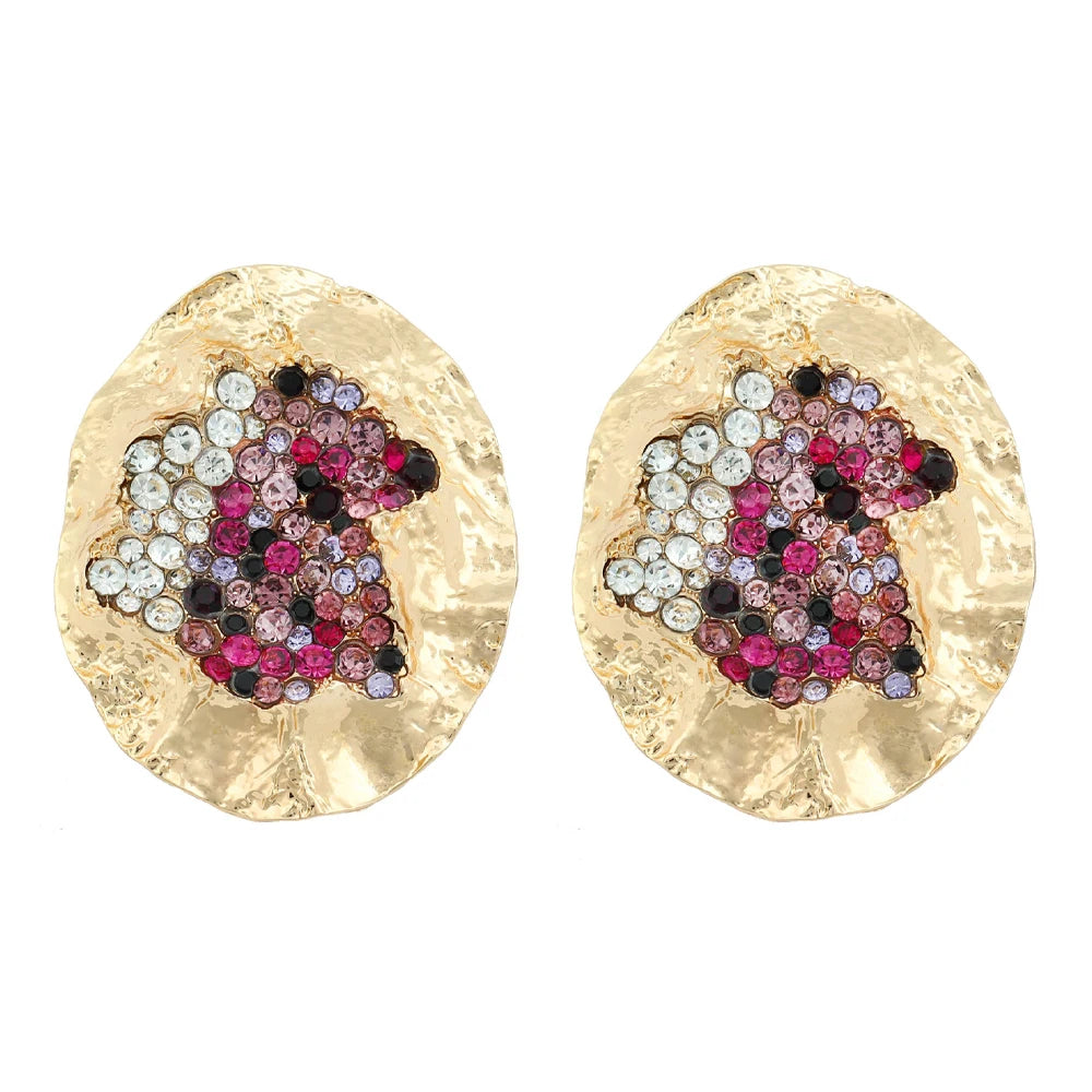 Statement Metal Round Exaggerated Earrings Trend for Women Wholesale 2025 Fashion Colorful Rhinestone Earrings Wedding Jewelry - Artigo Importado