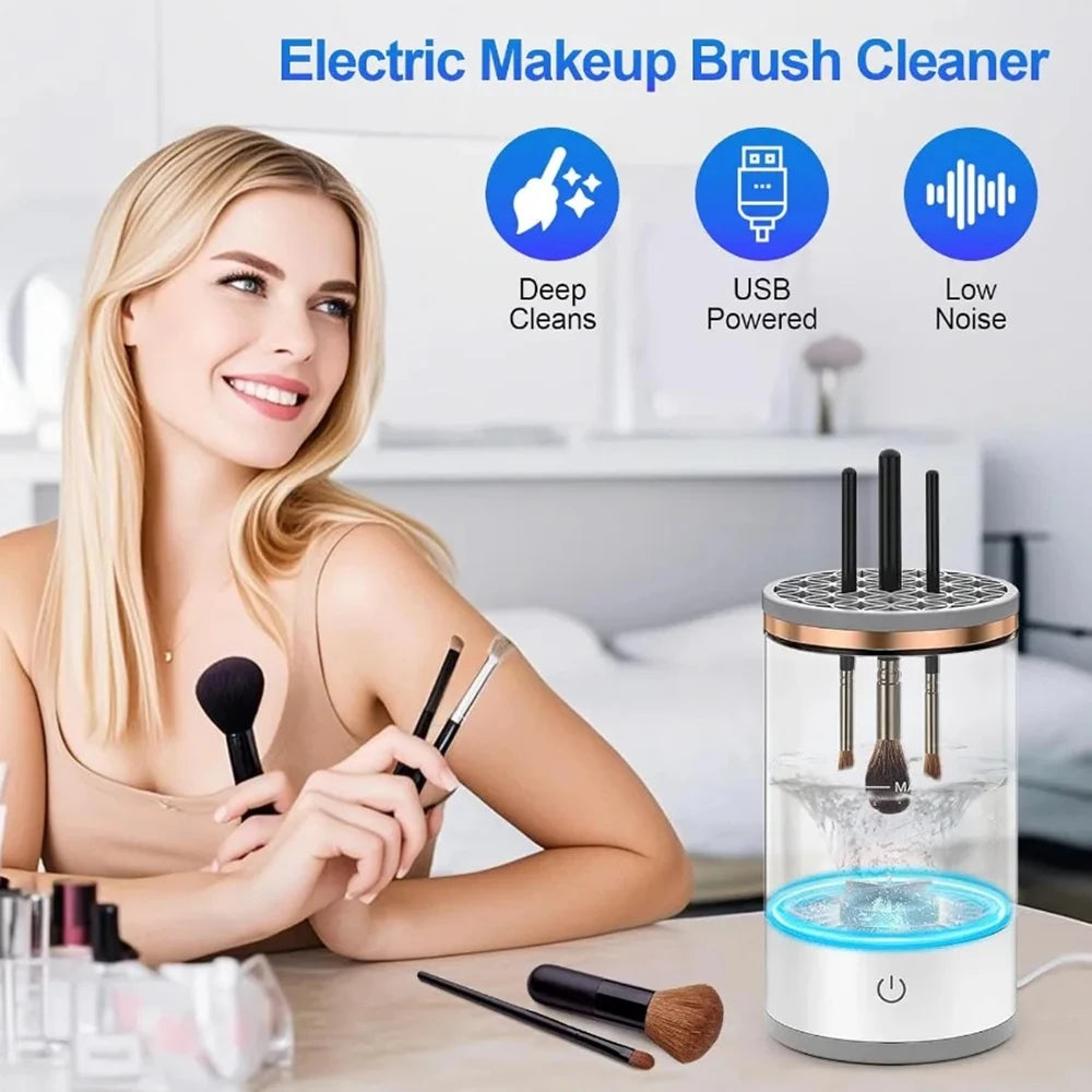 Electric Makeup Brush Cleaner Deep-Cleans All Brush Types, Removes Bacteria, And Protects Skin. - Artigo Importado