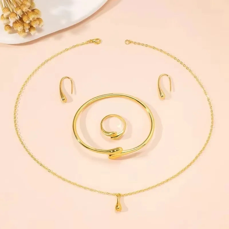 Minimalist Gold Teardrop Jewelry Set Dainty Necklace Earrings Bracelet Ring Elegant Daily Fashion Accessories Gift for Women - Artigo Importado