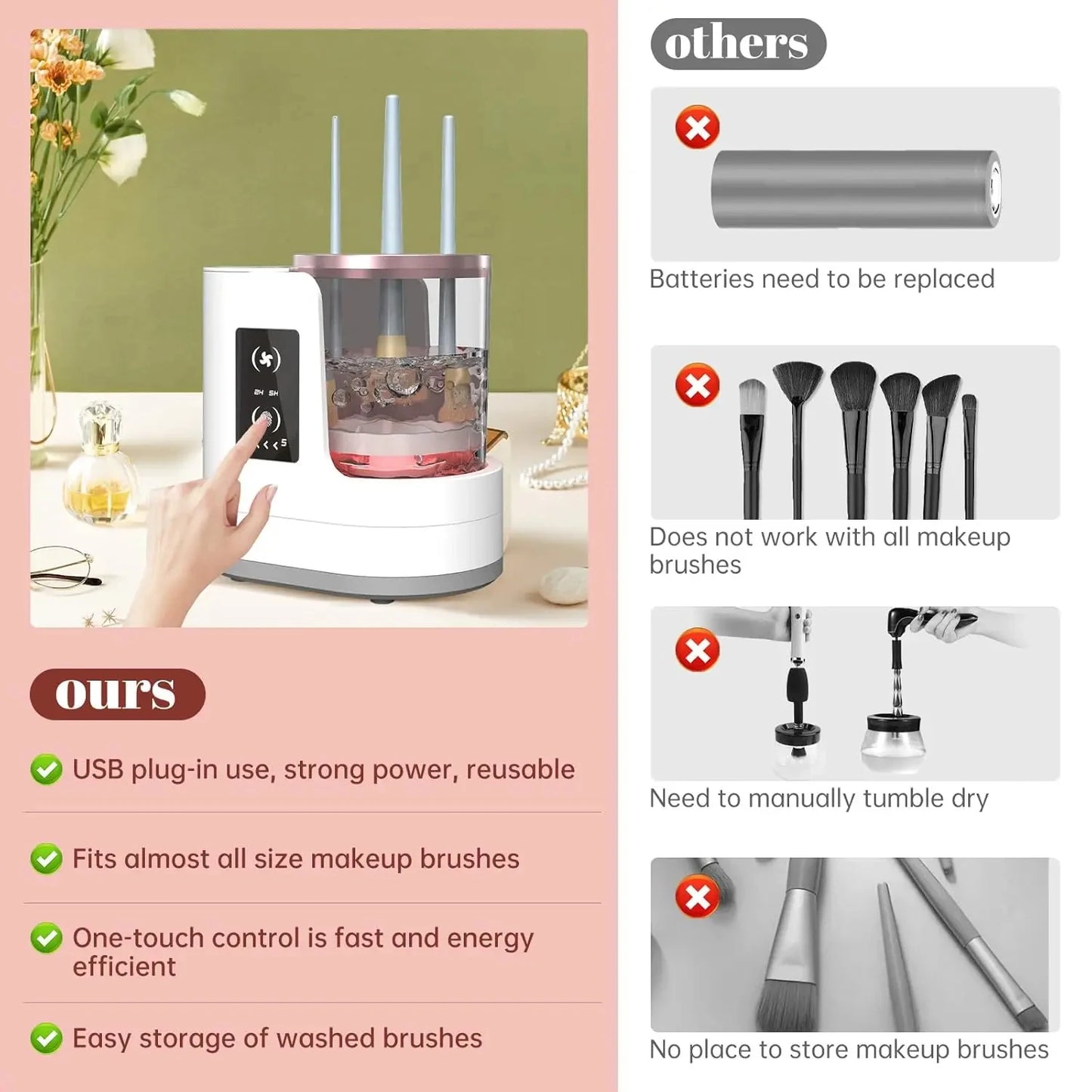 3 IN 1 Electric Makeup Brush Cleaner Machine With Makeup Brush Dryer Mulitfunctional Automatic Cosmetic Brushes Cleaner Tool - Artigo Importado