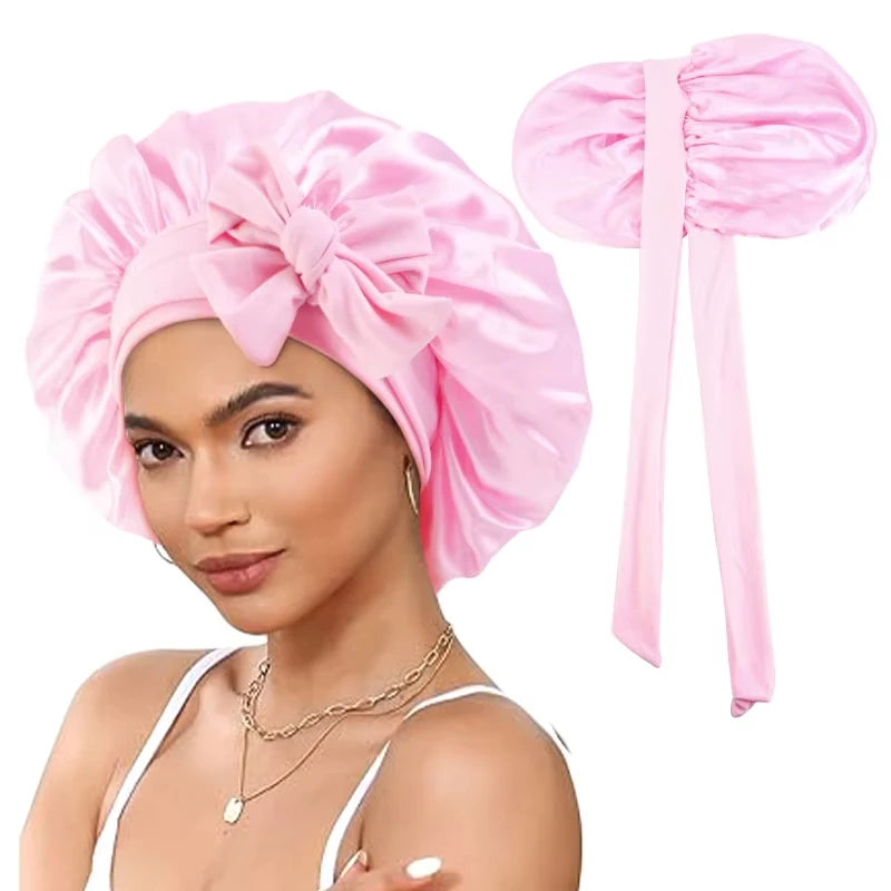 Satin Bonnet for Sleeping Women Silk Sleep Bonnet for Curly Hair Wrap with Elastic Tie Band Night Cap Wine Red - Artigo Importado