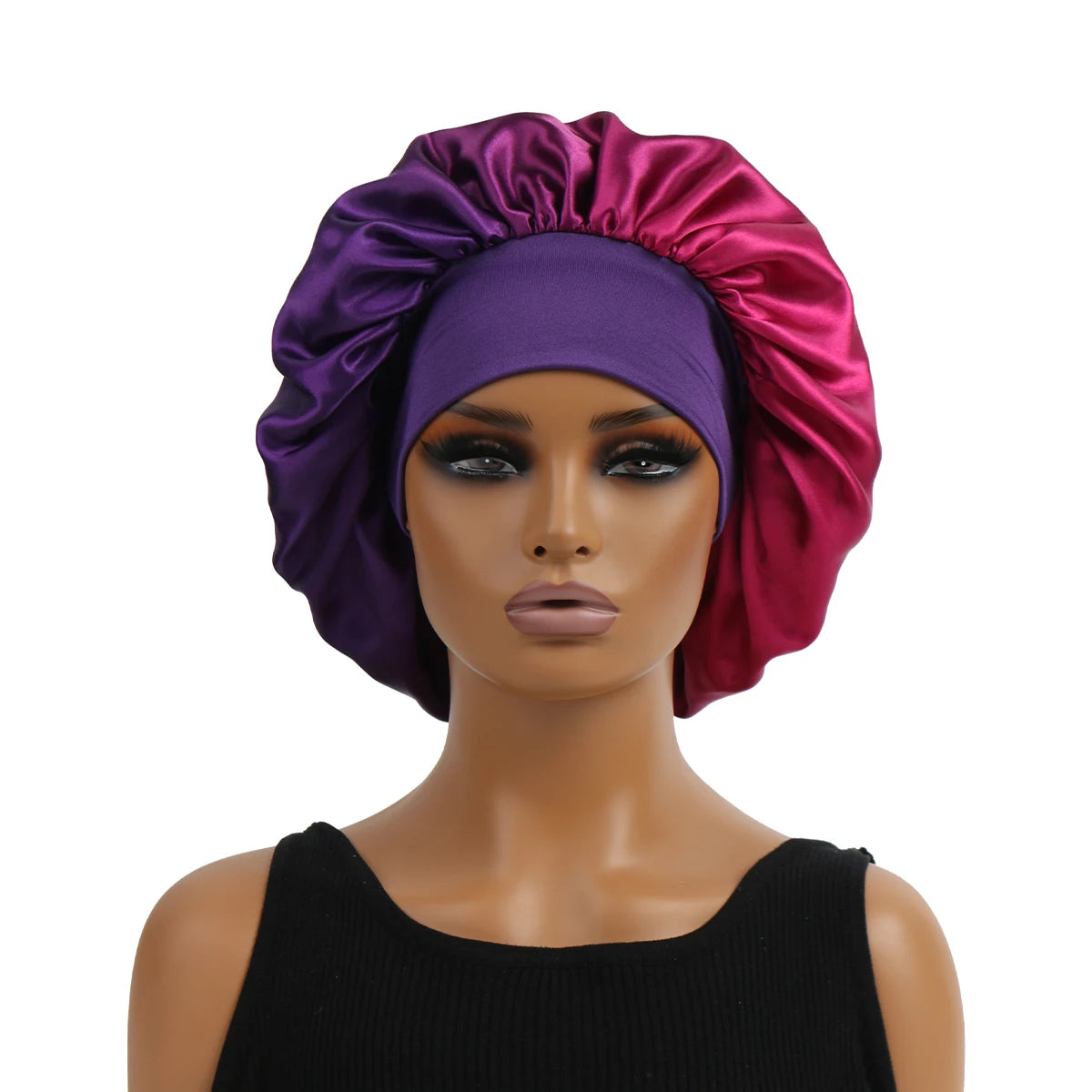 Satin Silk Bonnet Cap with Frontal Wrap, Wide Band, Colorful Fade Printing, Soft Nightcaps, Hair Protect Sleep, Extra Big Size - Artigo Importado