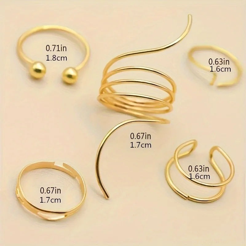 5 Pieces of Minimalist, Fashionable, Irregular Gold Women's Ring Set, Finger Ring, Fashionable Girl Jewelry Gift - Artigo Importado