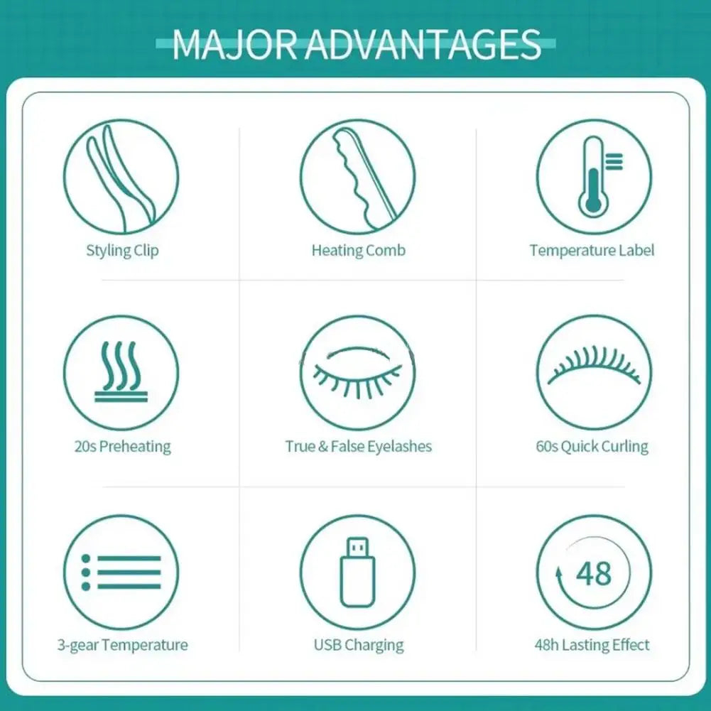 Electric Eyelash Curler Fast Heating Eyelash Curler Long-Lasting Eyelash Comb Professional Heated Curling Brush Makeup Tools - Artigo Importado