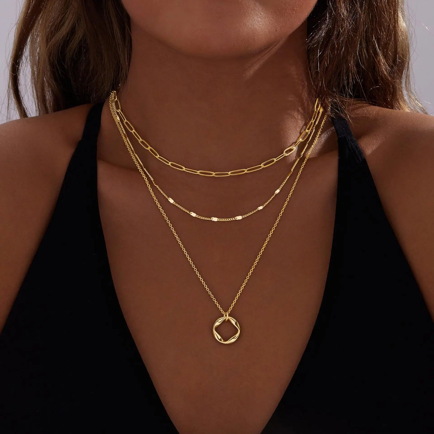 Layered Gold Necklaces for Women Stackable14K Gold Silver Plated Circle Paperclip Chain Pendant Choker Necklace Set For Woman - Artigo Importado