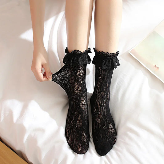 Sexy Lace Mesh Fishnet Socks Mixed Fiber Transparent Stretch Elasticity Ankle Net Yarn Thin Women Cool Socks 1pair=2pcs tt017 - Artigo Importado