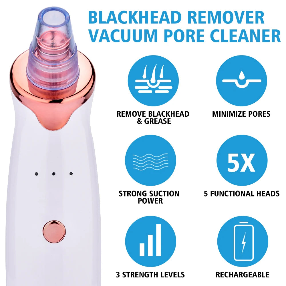 Vacuum Blackhead Removal Facial Cleansing Black Spots Suction Acne Pimple Remover Beauty Instrument USB Charge Skincare Tools - Artigo Importado
