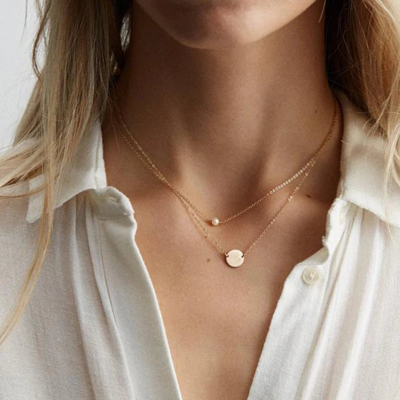 Layered Coin Necklace Handmade Pearl Jewelry Gold Filled Choker Handmade Gold Collier Femme Kolye Collares Boho Women Jewelry - Artigo Importado
