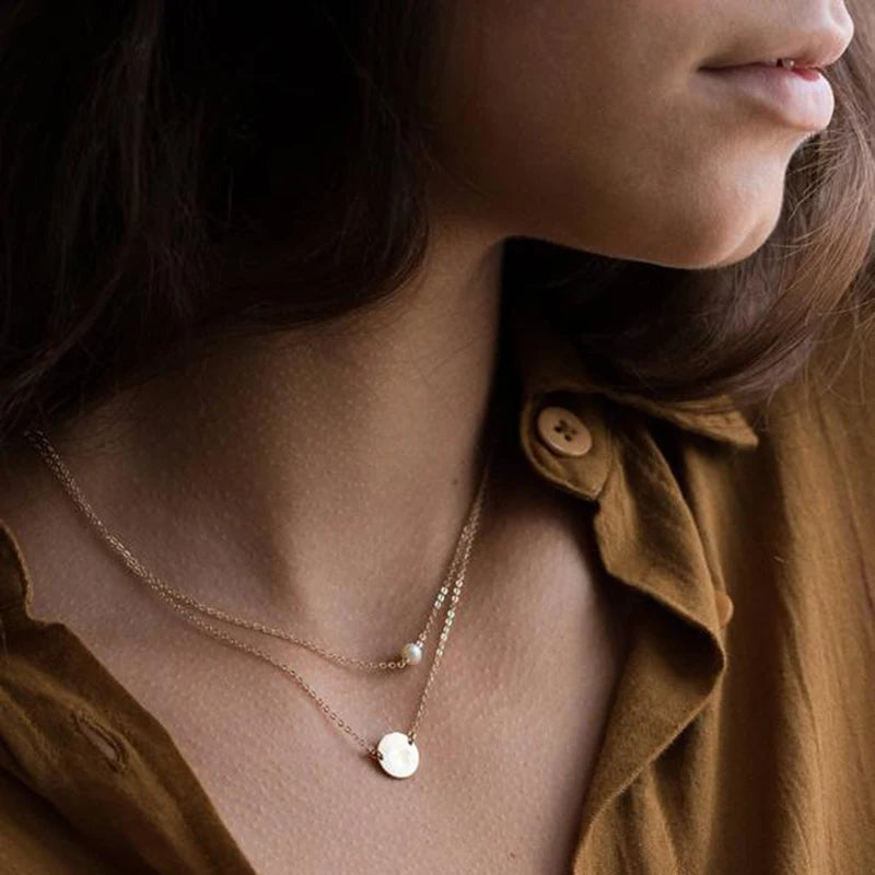 Layered Coin Necklace Handmade Pearl Jewelry Gold Filled Choker Handmade Gold Collier Femme Kolye Collares Boho Women Jewelry - Artigo Importado