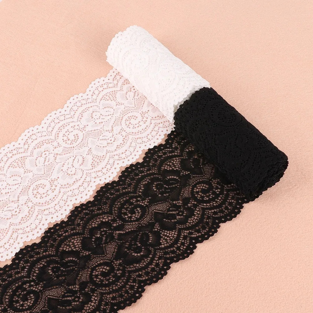 2yards 10cm White Black Elastic Fabric Lace Ribbons Decoration Wedding Sewing Cloth Hair Band Bow DIY Sewing Garment Accessories - Artigo Importado