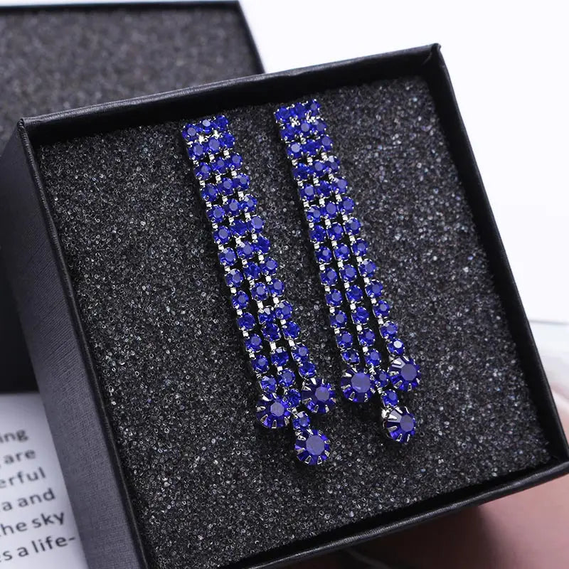 Statement Earrings 2019 White Blue Crystal Earrings For Women Long Luxury Wedding Bridal Rhinestone Earrings Tassel Boho Jewelry - Artigo Importado