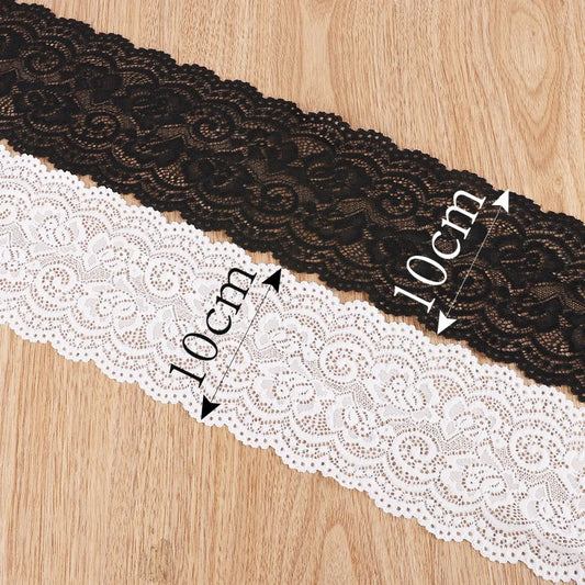 2yards 10cm White Black Elastic Fabric Lace Ribbons Decoration Wedding Sewing Cloth Hair Band Bow DIY Sewing Garment Accessories - Artigo Importado