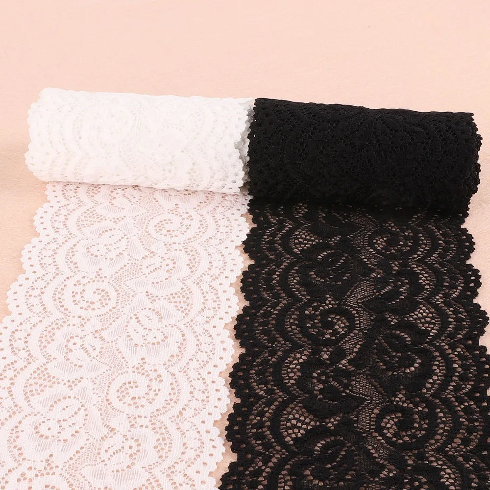 2yards 10cm White Black Elastic Fabric Lace Ribbons Decoration Wedding Sewing Cloth Hair Band Bow DIY Sewing Garment Accessories - Artigo Importado