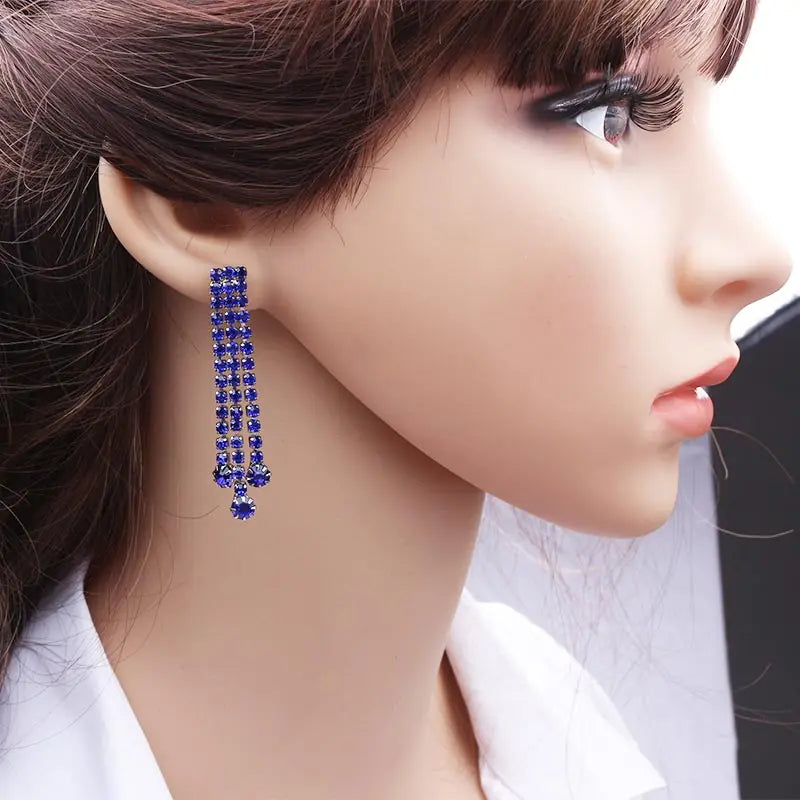 Statement Earrings 2019 White Blue Crystal Earrings For Women Long Luxury Wedding Bridal Rhinestone Earrings Tassel Boho Jewelry - Artigo Importado