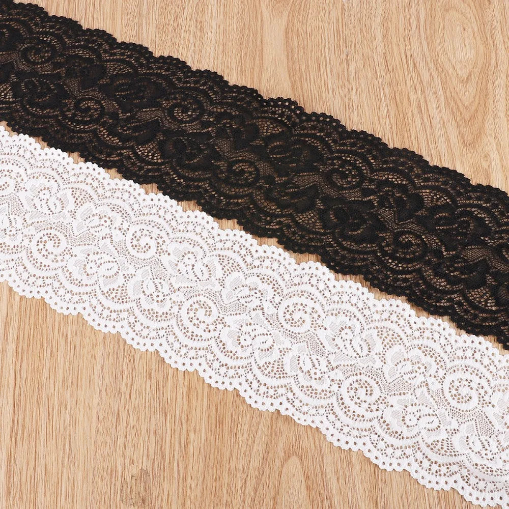 2yards 10cm White Black Elastic Fabric Lace Ribbons Decoration Wedding Sewing Cloth Hair Band Bow DIY Sewing Garment Accessories - Artigo Importado