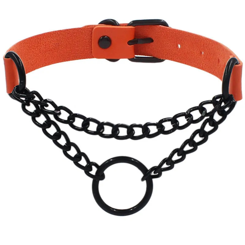 Round Layered Necklace Black Chain Necklaces for Women Men Pu Leather Gothic Punk Statement Choker Necklace Cosplay Jewelry - Artigo Importado