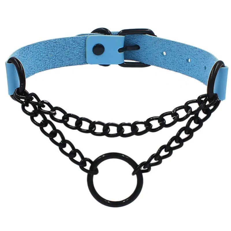 Round Layered Necklace Black Chain Necklaces for Women Men Pu Leather Gothic Punk Statement Choker Necklace Cosplay Jewelry - Artigo Importado