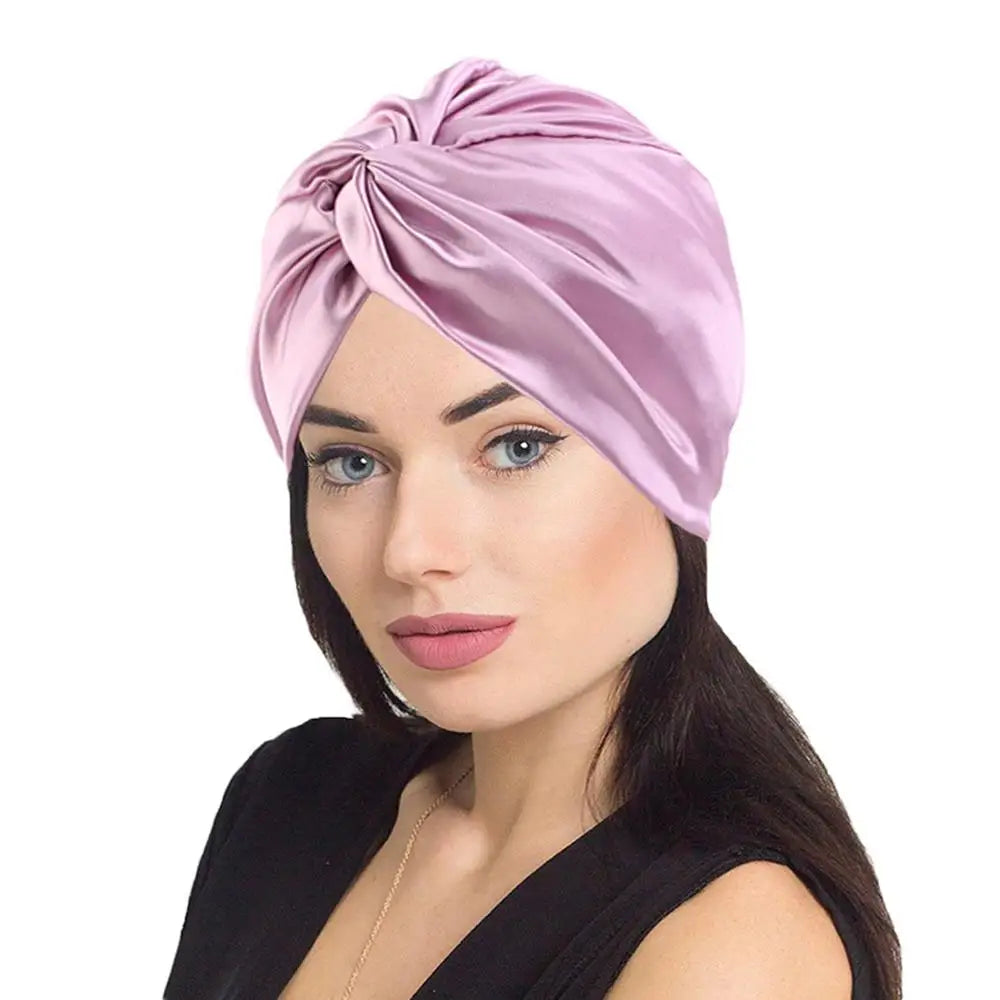 Pure Silk Turban Bonnets For Women Satin Sleeping Bonnet Hat Double Layer Twisted Hair Wrap Adjustable Silk Headwrap Hair Bonnet - Artigo Importado