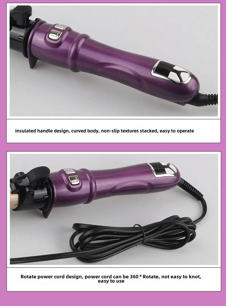 Automatic Hair Curler 1.1inches Rotating Curling Iron with LED Display Fast Heating Curling Wand Hair Curler for Home&Travel Use - Artigo Importado