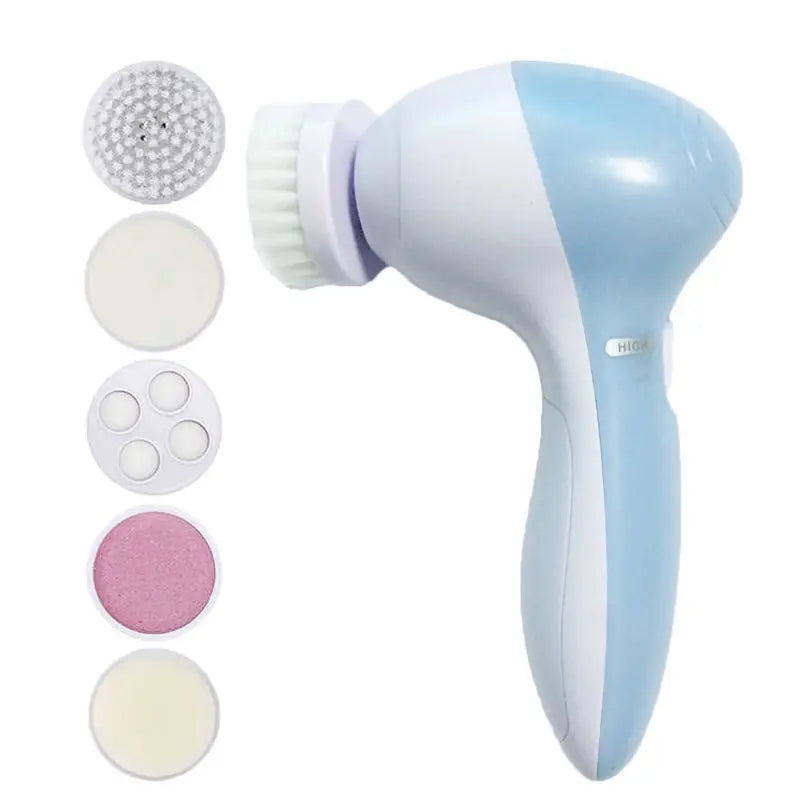 Electric 5 IN 1 Electric Facial Cleaner Brush Wash Machine Spa Skin Care Massage Blackhead Cleaning Facial Cleanser Tools - Artigo Importado
