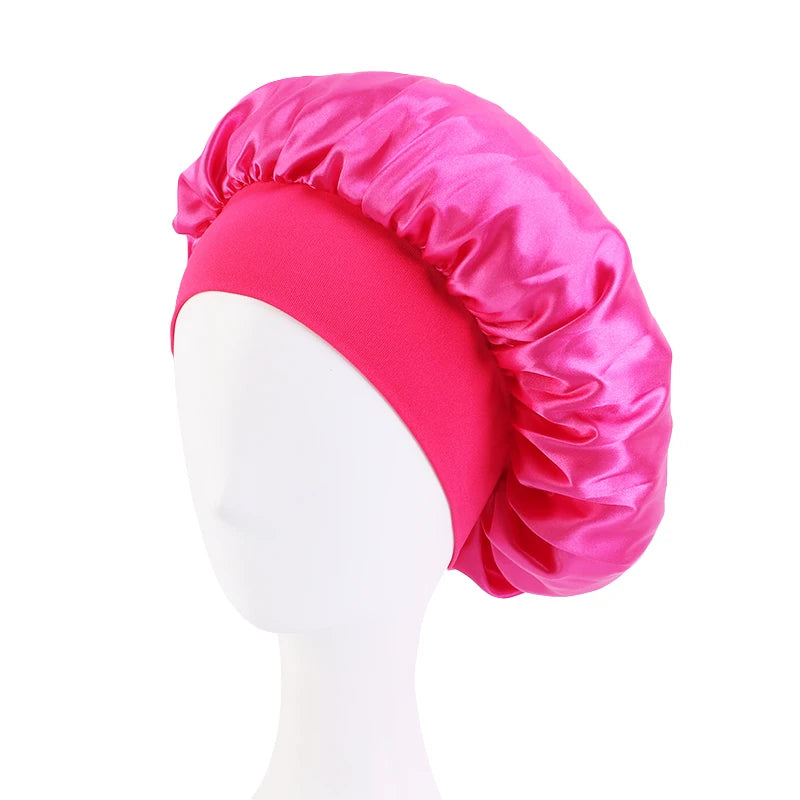 New Satin Wide Brim Nightcap Silky Bonnet Hair Wrap for Sleeping Sleep Cap With Elastic Soft Band Styling Cap Hair Wrapping Tool - Artigo Importado