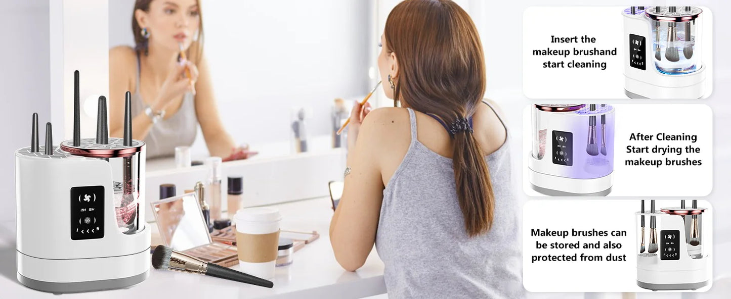 3 IN 1 Electric Makeup Brush Cleaner Machine with Makeup Brush Dryer for All Size Beauty Makeup Brush Cosmetic Tools Fast Drying - Artigo Importado