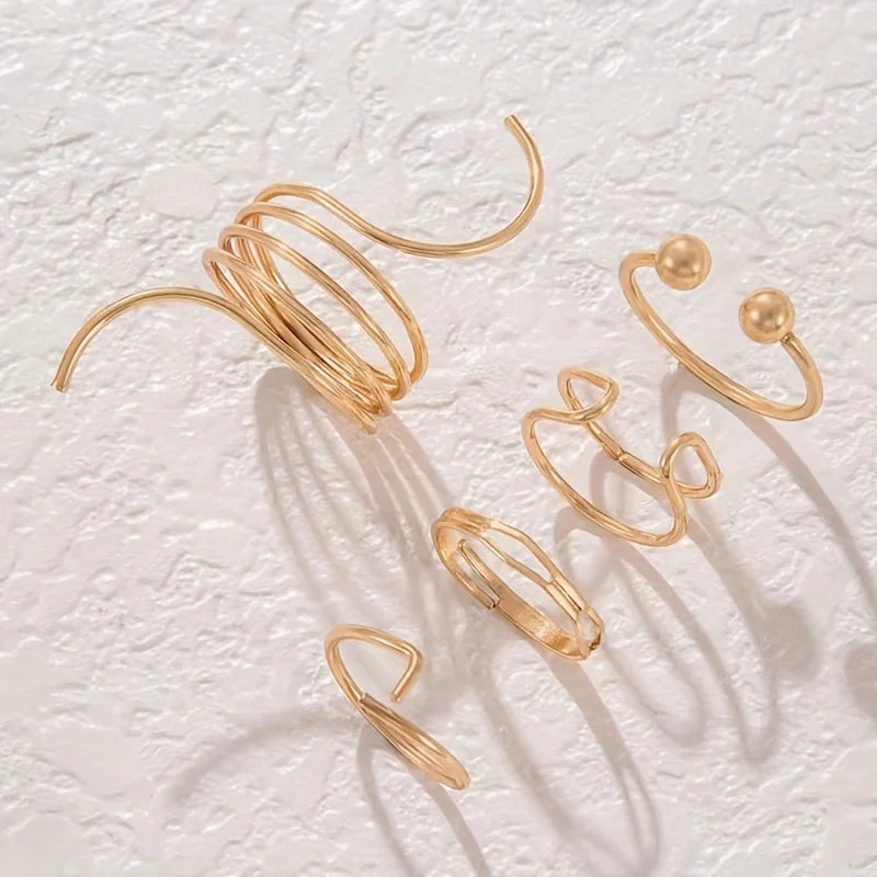 5 Pieces of Minimalist, Fashionable, Irregular Gold Women's Ring Set, Finger Ring, Fashionable Girl Jewelry Gift - Artigo Importado