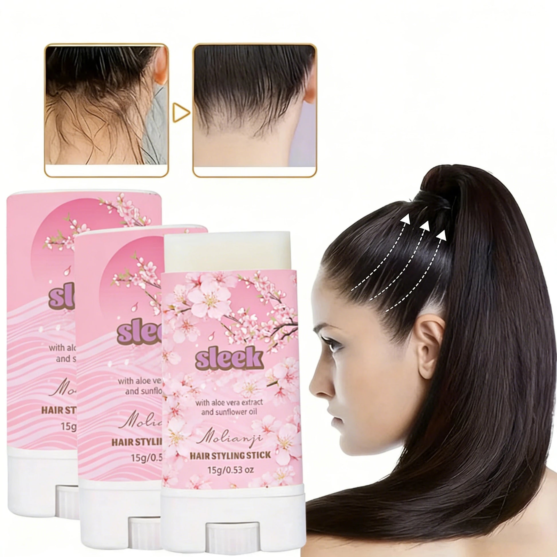 Women's styling hair wax stick Effectively smooths frizz, provides long-lasting hold, and creates a soft, shiny hairstyle. - Artigo Importado