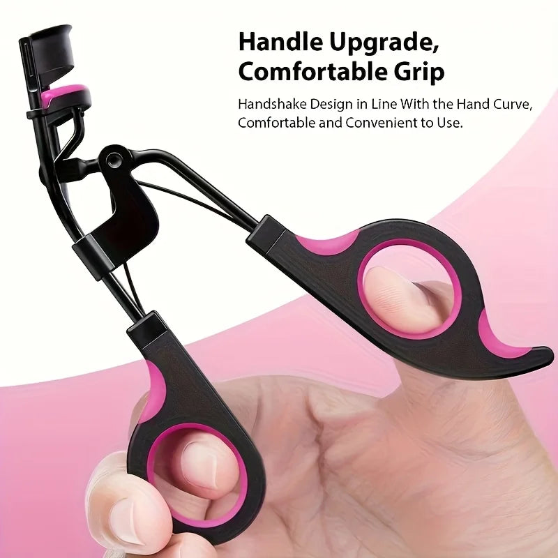 Women's Eyelash Curler Heavy-Duty & Ergonomic Handle with Contoured Design Black & Pink with Pink Tips Long-Lasting Lift - Artigo Importado