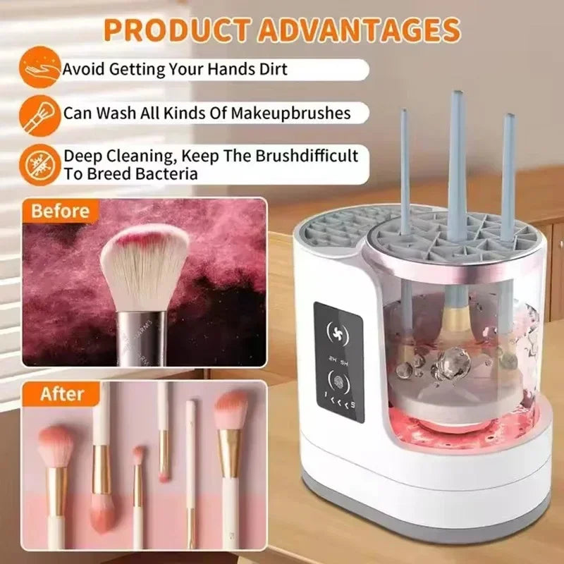 USB Electric Makeup Brush Cleaner 3-in-1 with Automatic Quick-Drying Support Device - Makeup Brush Cleaning And Drying Book Tool - Artigo Importado
