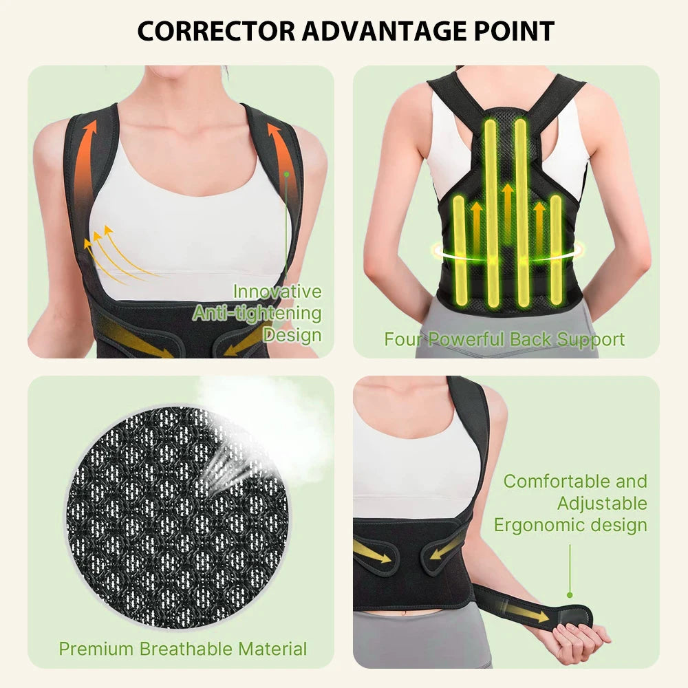 Posture Corrector for Women and Men, Adjustable Back Brace for Scoliosis, Hunchback Correction, Back Support and Posture Trainer - Artigo Importado