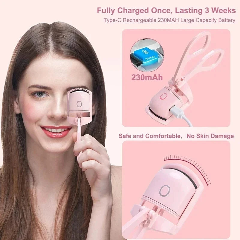 Heated Eyelash Curler with Lcd Display Silicone Pads Eyelash Protection Natural Curling Without Damaging Eyelashes Rechargeable - Artigo Importado