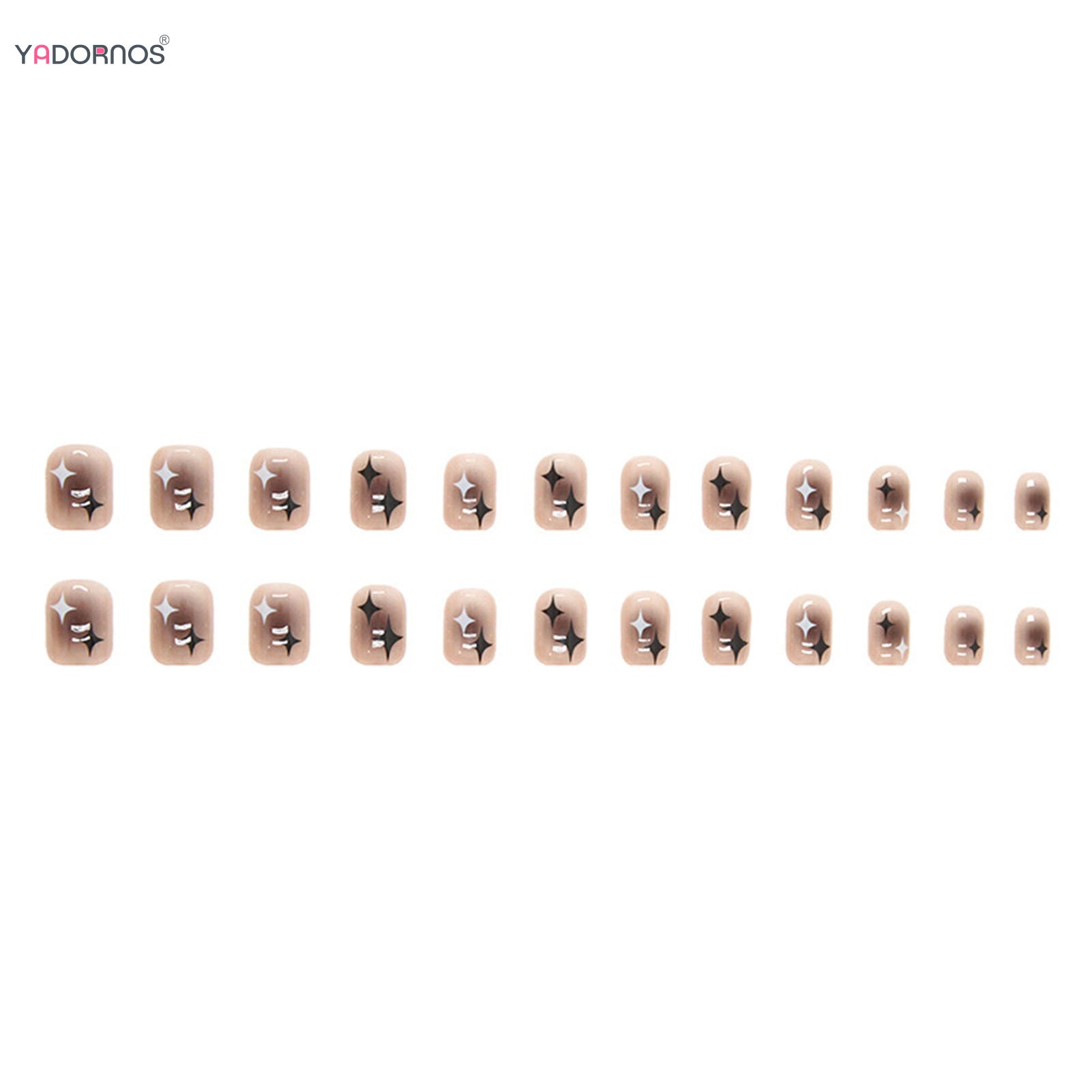 Y2K Black White Star Artificial Fake Nails Full Cover Short False Nail Removable Press on Nails for Women DIY Manicure 24Pcs - Artigo Importado