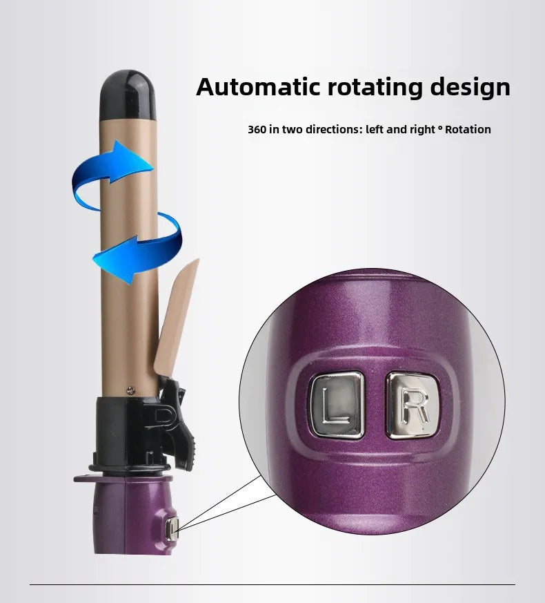 Automatic Hair Curler 1.1inches Rotating Curling Iron with LED Display Fast Heating Curling Wand Hair Curler for Home&Travel Use - Artigo Importado
