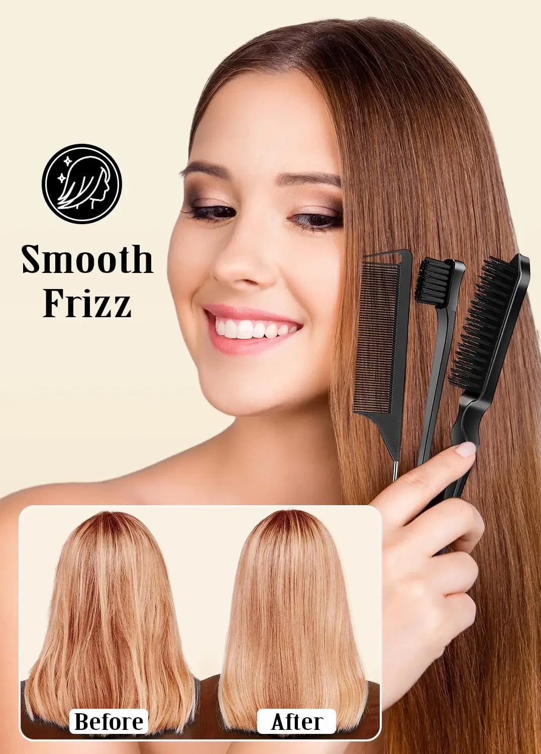 Styling Wax Sticks High Shine Smooth Hair and Wigs Solid Wax Sticks Natural Long-Lasting Anti-Frizz Pomade with 3 Combs Set - Artigo Importado