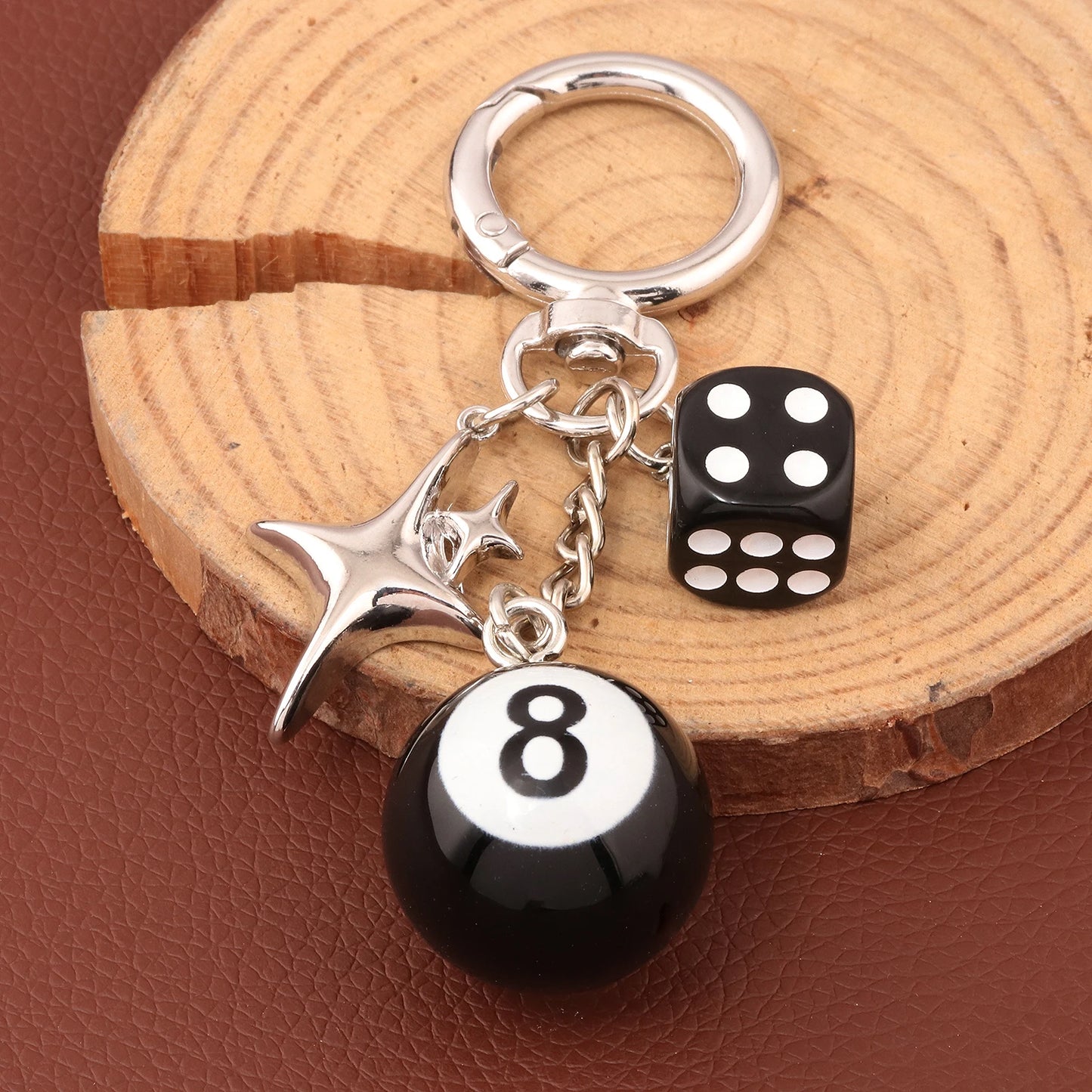 4PCS/lot Black Dice No. 8 Billiards Keychain Y2K Pink Lucky Dice Starburst Pendant Bag Charms Hangings Punk Ornament Accessories - Artigo Importado