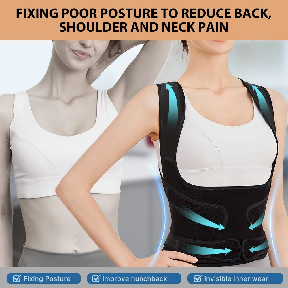 Posture Corrector for Women and Men, Adjustable Back Brace for Scoliosis, Hunchback Correction, Back Support and Posture Trainer - Artigo Importado