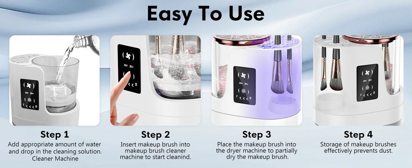 3 IN 1 Electric Makeup Brush Cleaner Machine with Makeup Brush Dryer for All Size Beauty Makeup Brush Cosmetic Tools Fast Drying - Artigo Importado