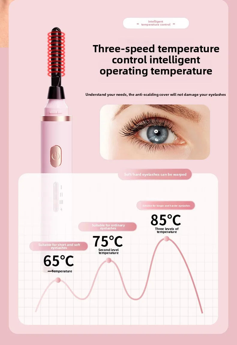 Portable Heated Electric Women Stereotypes Eyelash Curler USB Rechargeable Long Lasting Eyelash Curler Quick Heated Beauty Tools - Artigo Importado