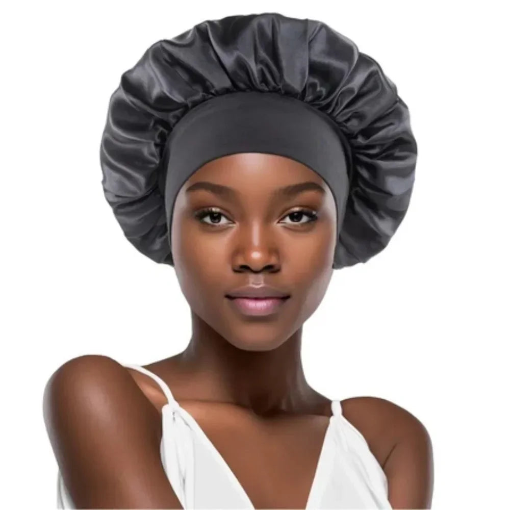 Silk Bonnet for Sleeping Satin Hair Bonnets Soft Elastic Band Silk Sleep Cap Silk Hair Wrap for Women Men Curly Hair Daily Use - Artigo Importado