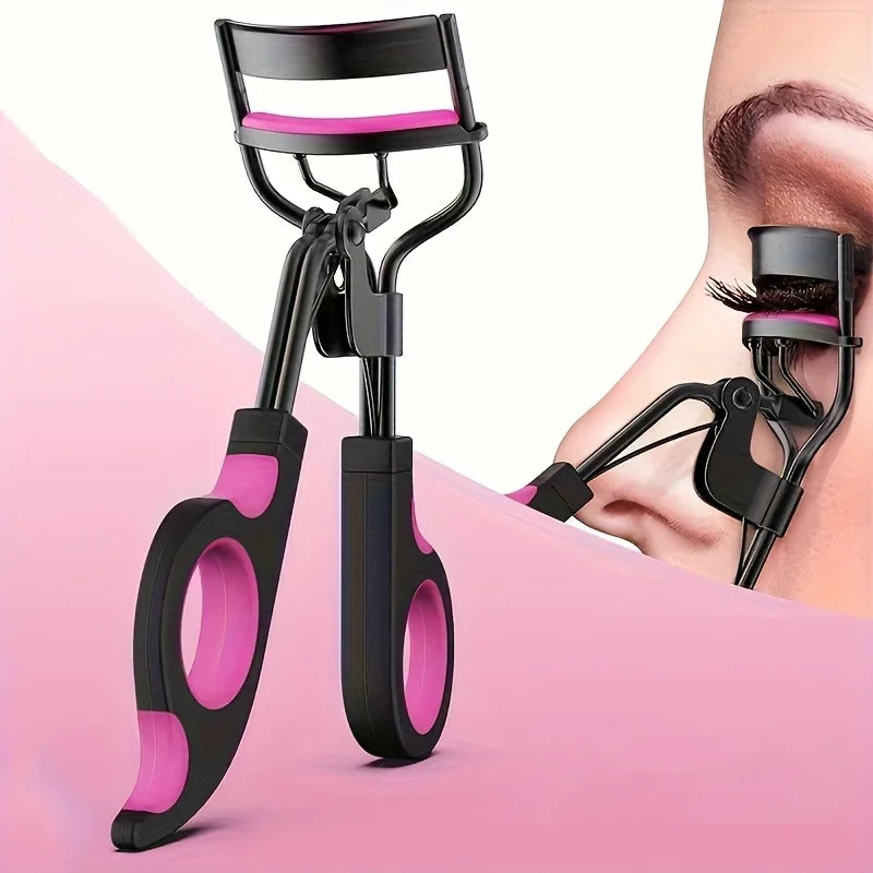 Women's Eyelash Curler Heavy-Duty & Ergonomic Handle with Contoured Design Black & Pink with Pink Tips Long-Lasting Lift - Artigo Importado