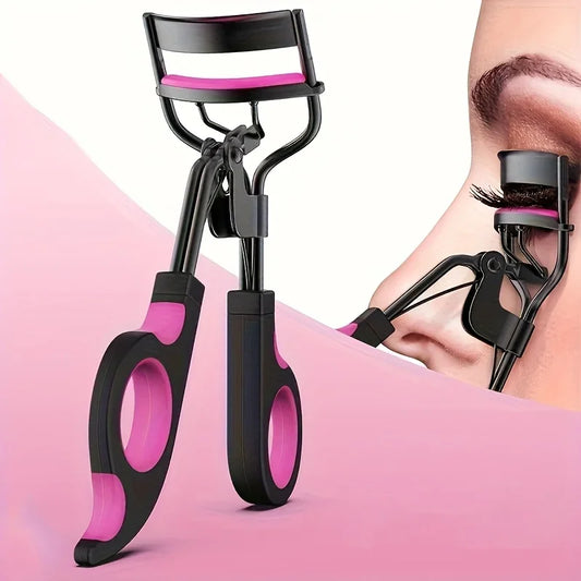 Women's Eyelash Curler Heavy-Duty & Ergonomic Handle with Contoured Design Black & Pink with Pink Tips Long-Lasting Lift - Artigo Importado