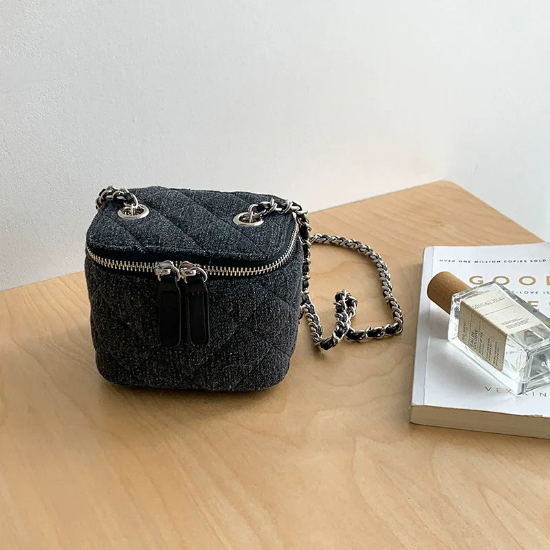 Mini Denim Crossbody Bags for Women 2026 Lingge Chains Shoulder Bag Fashion Brands Box Bag Lipstick Coins Purses and Handbags - Artigo Importado