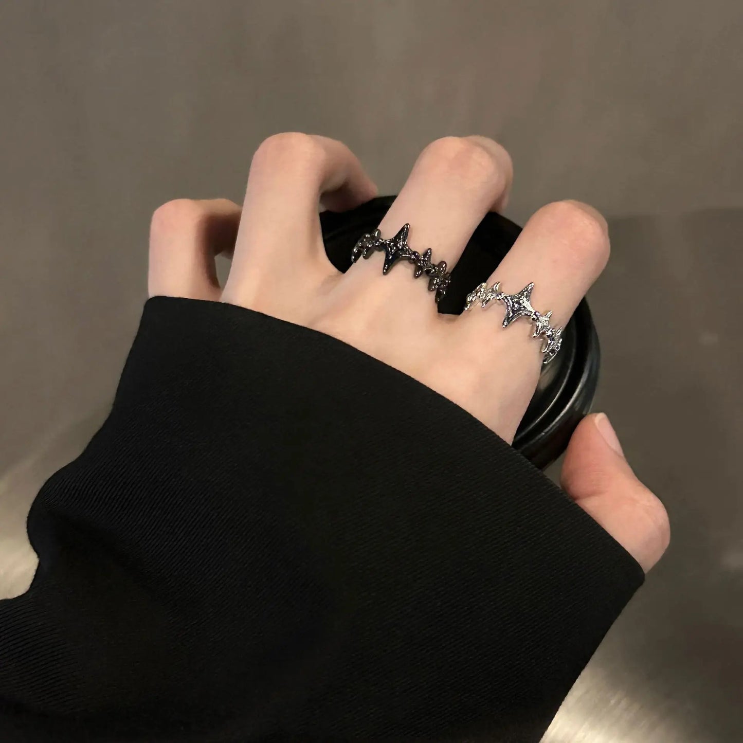 Retro Twinkle Stars Adjustable Open Ring For Women Silver-plated Copper Gothic Punk Edgy Jewelry Trendy Accessories Gift for Her - Artigo Importado