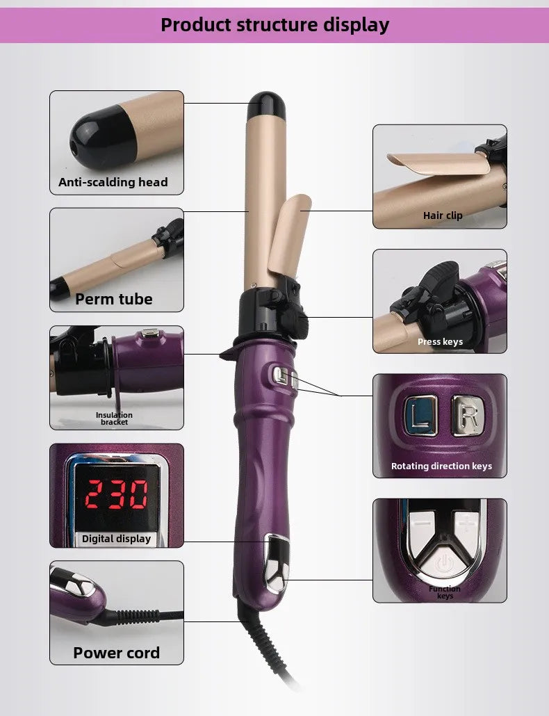 Automatic Hair Curler 1.1inches Rotating Curling Iron with LED Display Fast Heating Curling Wand Hair Curler for Home&Travel Use - Artigo Importado