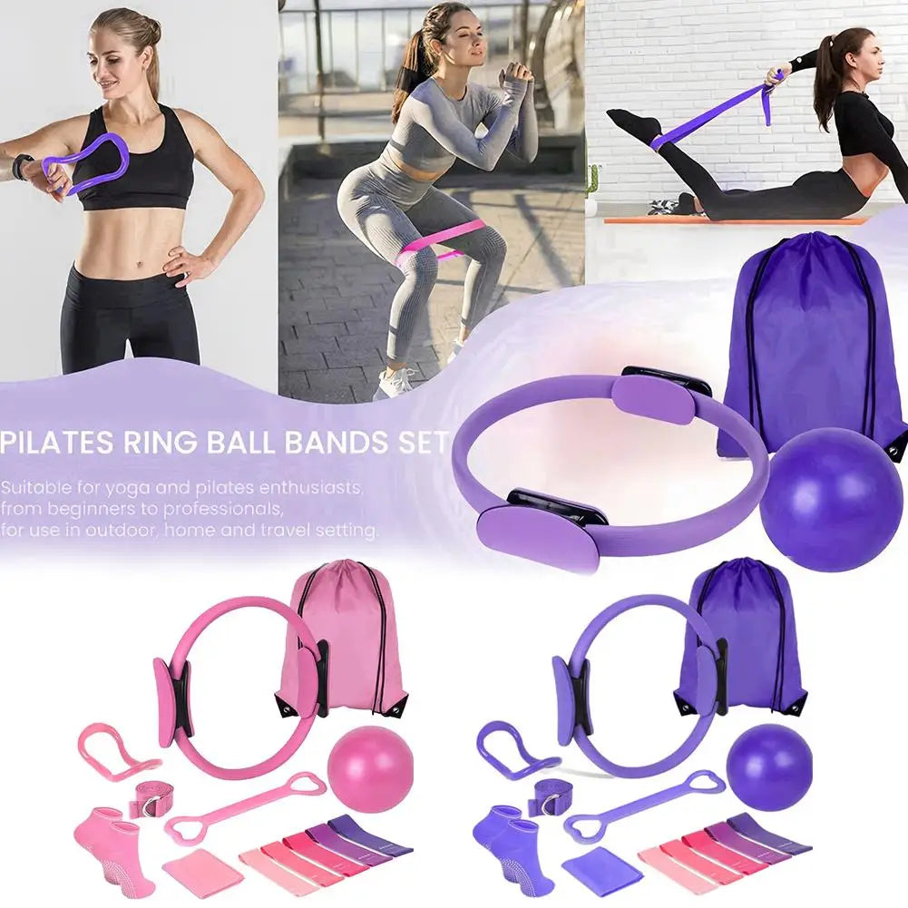 Pilates Ring Set 13 Pcs - Home Gym Equipment for Strength Training, Toning & Stretching incl. Yoga Accessories - All Levels - Artigo Importado