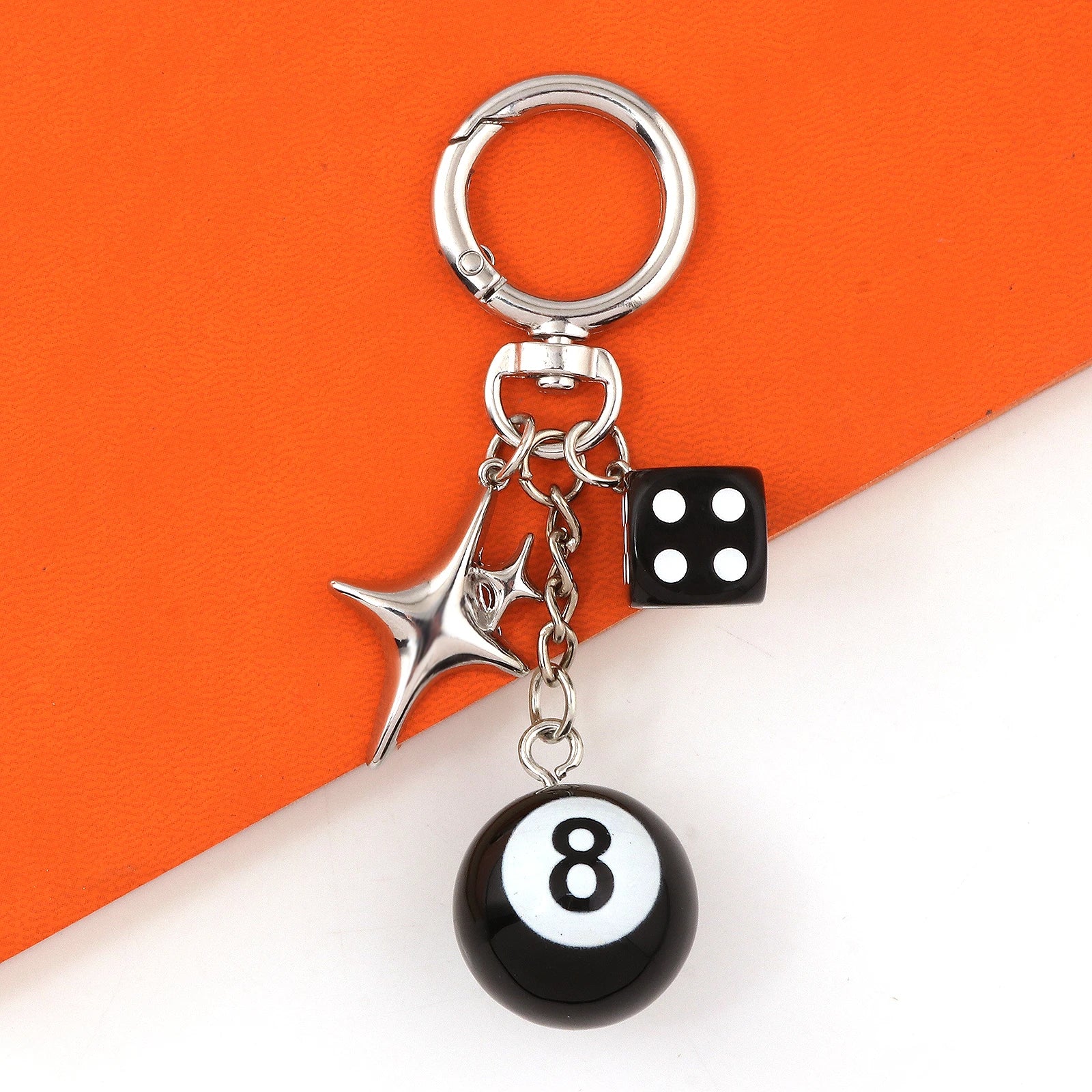 4PCS/lot Black Dice No. 8 Billiards Keychain Y2K Pink Lucky Dice Starburst Pendant Bag Charms Hangings Punk Ornament Accessories - Artigo Importado