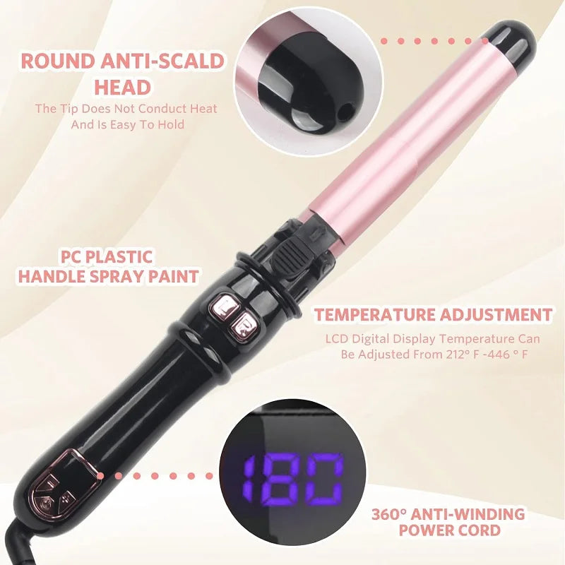 Automatic Hair Curler 1.1inches Rotating Curling Iron with LED Display Fast Heating Curling Wand Hair Curler for Home&Travel Use - Artigo Importado