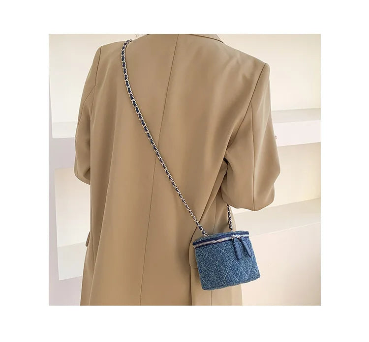 Mini Denim Crossbody Bags for Women 2026 Lingge Chains Shoulder Bag Fashion Brands Box Bag Lipstick Coins Purses and Handbags - Artigo Importado
